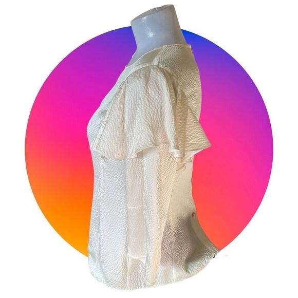 REBECCA TAYLOR Pebbled Silk Woman 3/4 SLEEVE RUFFLE VANILLA Ivory BLOUSE 0 XS 2 - Picture 6 of 9